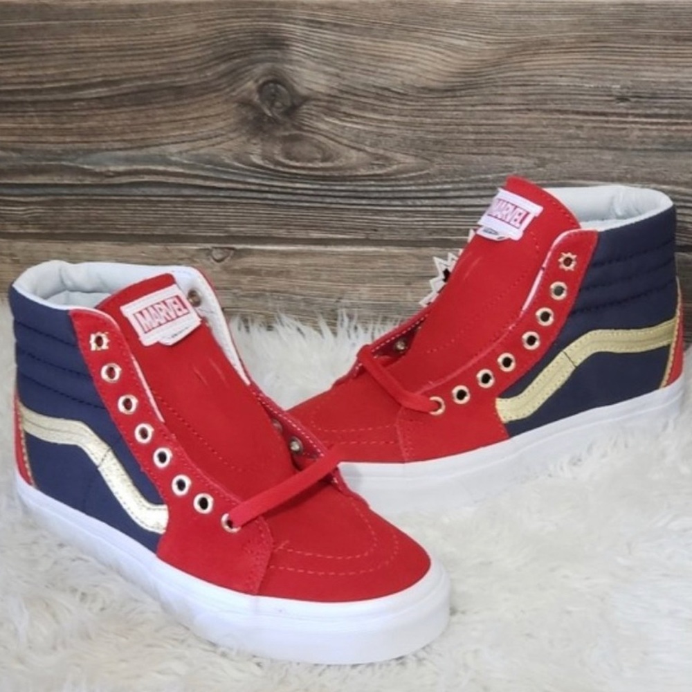 New Captain Marvel Vans Sk8 Hi High Top Sneakers